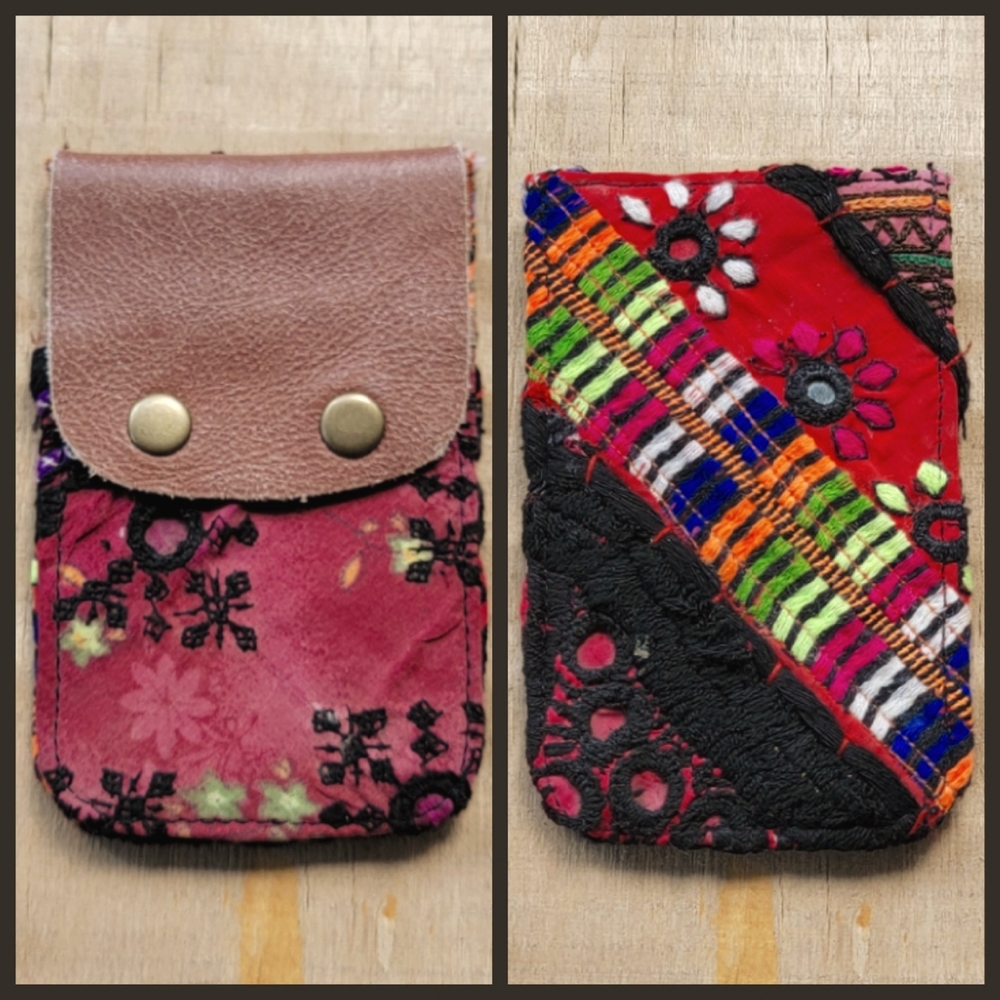 🥂🕺 Free People Boho Embroidered Repurposed vtg banjara hippie Wallet card case